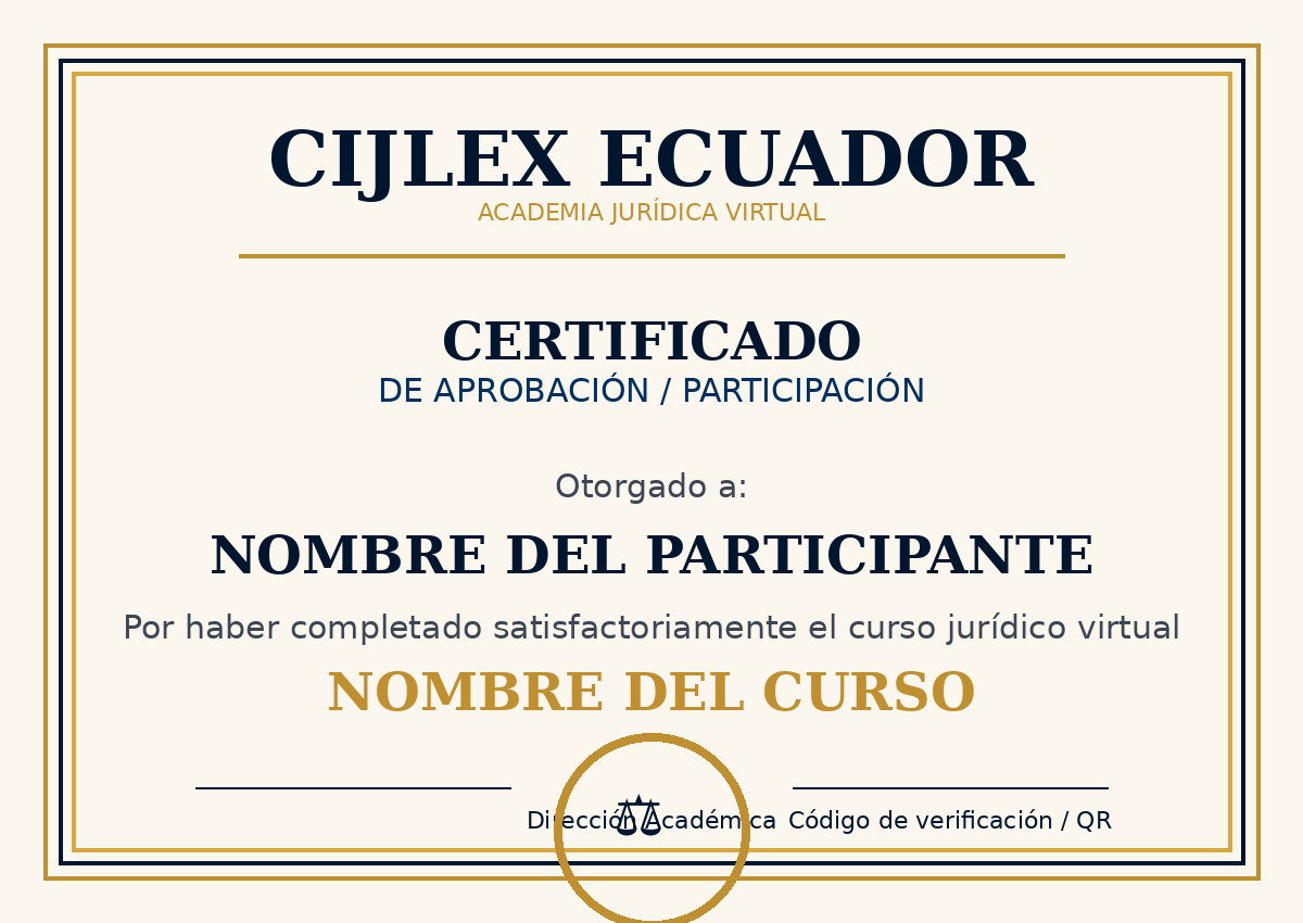 Muestra de certificado del curso Protección de Datos Personales