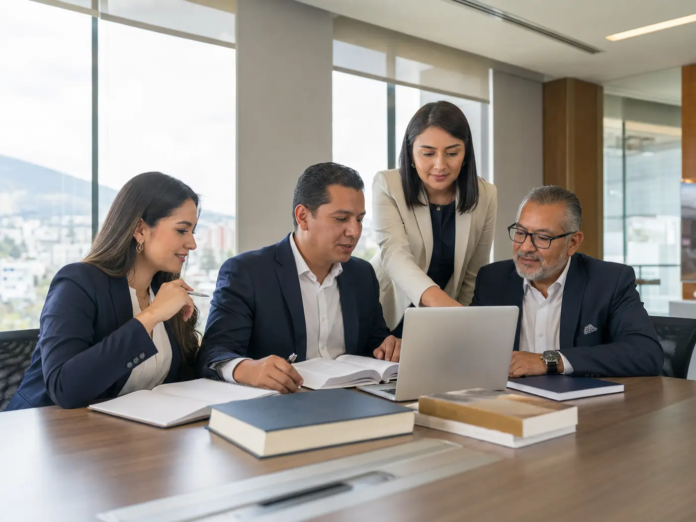 Profesionales jurídicos trabajando en equipo